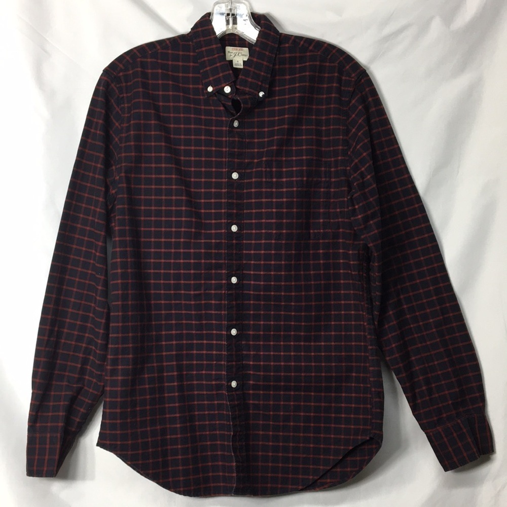 J Crew Mens Square Red and Navy Plaid Button Up Size S Like-NEW Condition